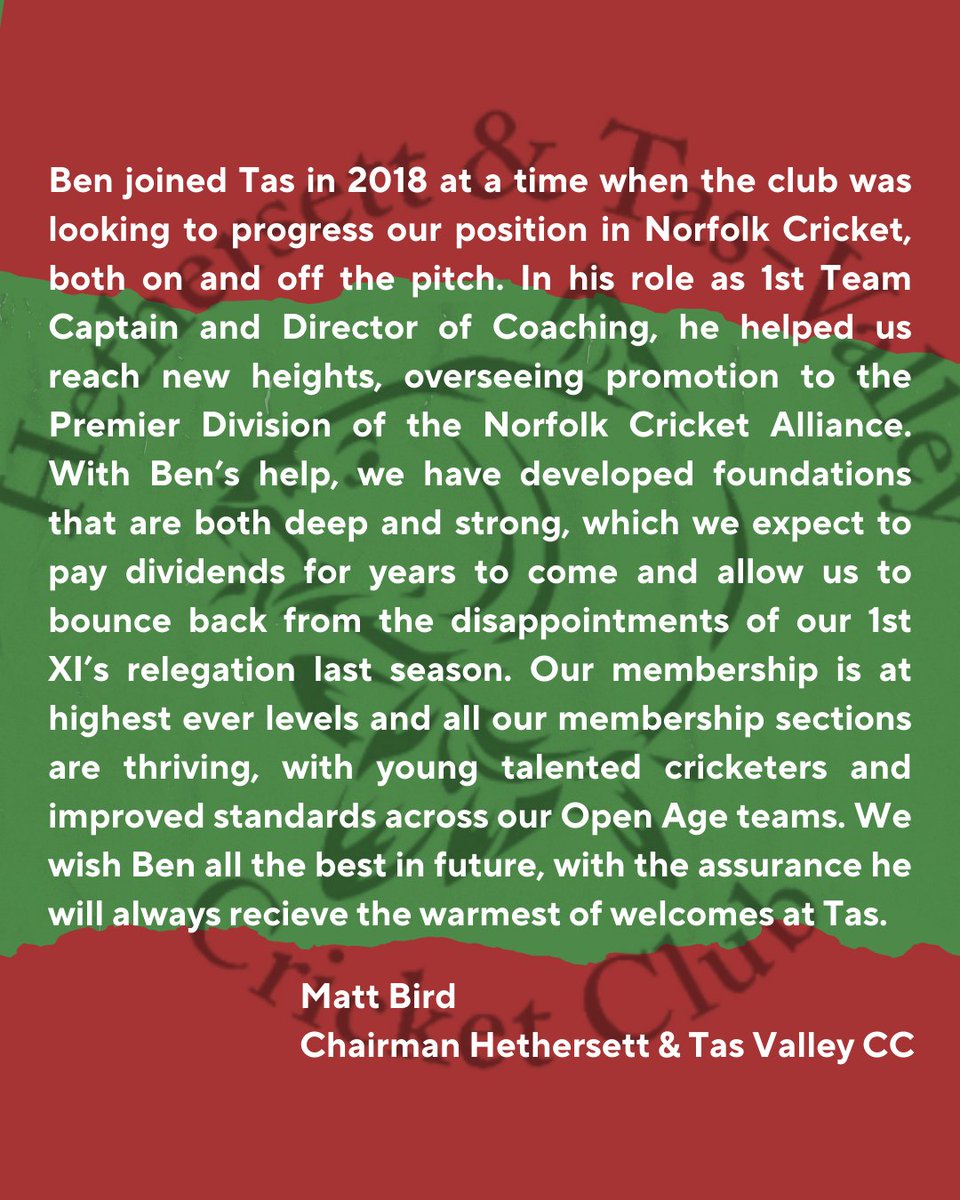 htvcc's tweet image. It with great sadness that we are confirming the departure of Ben France as 1st Team Captain &amp;amp; Director of Coaching. Ben was instrumental in leading our club from Div 2 to the Prem and we’ve shared some amazing memories along the way. We all wish him the very best for  the future