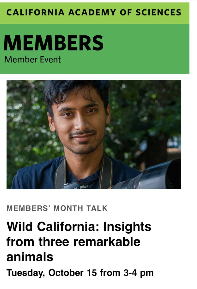 I’m looking forward to presenting tomorrow  at the California Academy of Sciences. The in person talk is open to members, and anyone can register for the online livestream! Register at the link below.
give.calacademy.org/.../wild.../e6…...