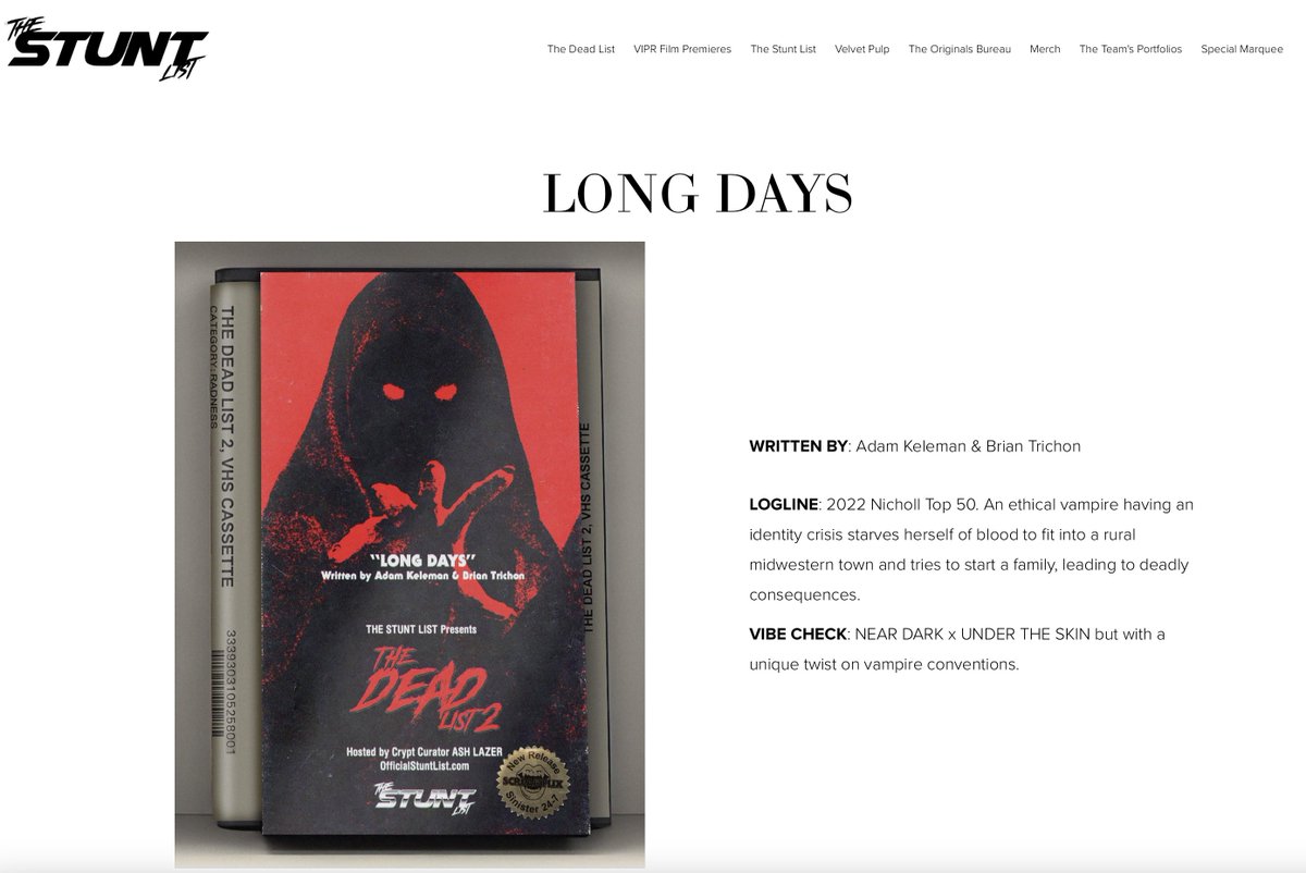 BrianTrichon's tweet photo. Excited to share @AdamKeleman and I made #DEADLIST2024 with our vampire feature LONG DAYS. Huge shoutout to @AshLazerWrites and his team for supporting this incredible community of horror writers! https://t.co/DM1A9BmP3Z