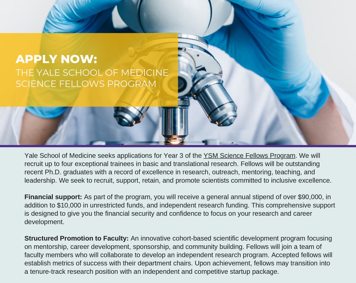 YSM Science Fellows (@yalescifellows) on Twitter photo Two weeks remaining to apply to the third <a href="/YaleMed/">Yale School of Medicine</a> class of YSM Science Fellows!
apply.interfolio.com/150472 Two weeks remaining to apply to the third <a href="/YaleMed/">Yale School of Medicine</a> class of YSM Science Fellows!
apply.interfolio.com/150472