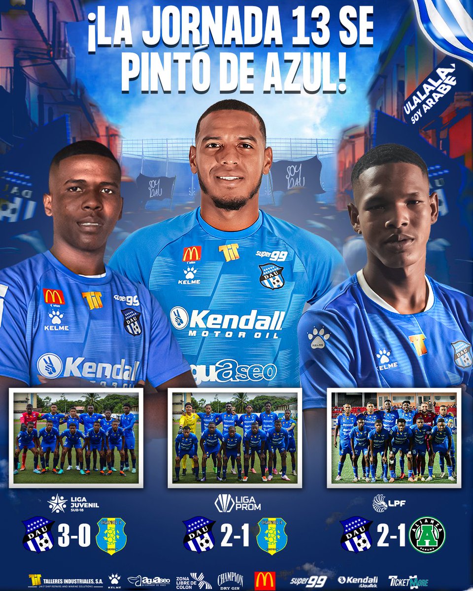 ¡𝗝𝗢𝗥𝗡𝗔𝗗𝗔 𝗣𝗔𝗥𝗔 𝗘𝗡𝗠𝗔𝗥𝗖𝗔𝗥!🤩🖼

Con orgullo celebramos el triunfo de nuestros jugadores y cuerpo técnico en esta Jornada 13 de los Torneos Clausura 2024 en las competiciones <a href="/liga_prom/">LIGA PROM</a> @liga_juv y <a href="/LPFpanama/">LPF TIGO</a> .

#SoyDAU