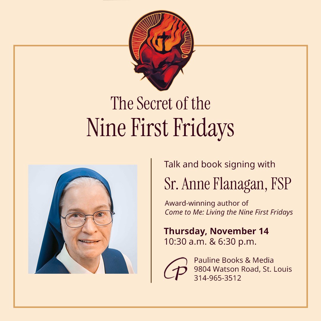 Mark your calendars! Sr. Anne (<a href="/nunblogger/">Sister Anne</a>) is visiting next month to give a talk on the Nine First Fridays and how devotion to the Sacred Heart can be foundational in your relationship with Jesus. Join us Thurs, Nov 14 at 10:30 am or 6:30 pm!