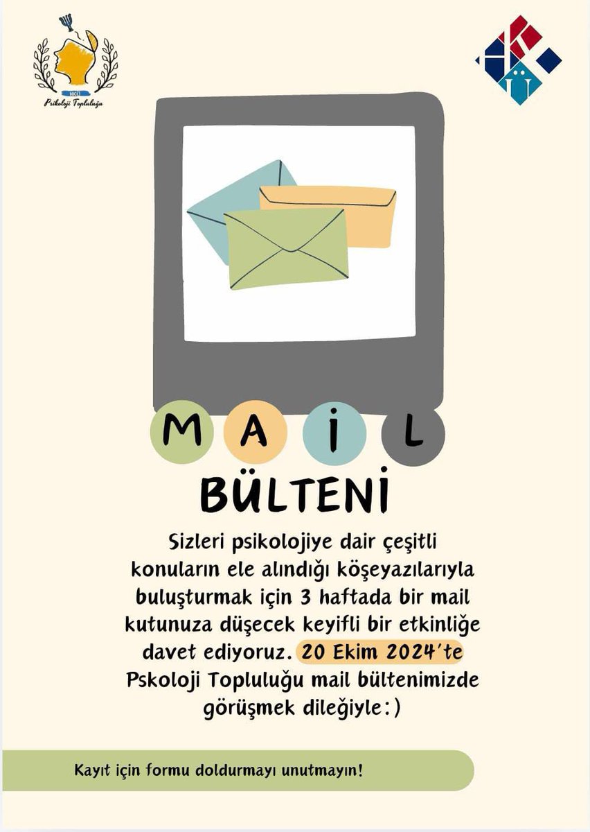 psktoplulugu's tweet photo. Herkese merhabalar Psikoloji Topluluğu olarak yeni bir etkinlikle karşınızdayız ‘ Mail Bülteni’ etkinliğimizde 3 haftada 1 mail hesaplarınıza belirli konularda bizlerden mail gelecek. Dileriz ki sizlerde keyifle okursunuz🫠 https://t.co/oUMWM1lj01
