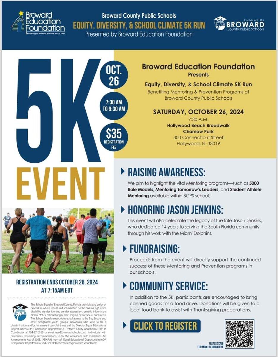 12 days to Inaugural 5K supporting BCPS Mentoring &amp; Prevention Programs. Make sure you register today, only $35!! If you can't make it and would like to sponsor a student, click the link below. In the Donation Box, write 5K. 
THANK YOU FOR YOUR SUPPORT!!
browardedfoundation.org/donate/