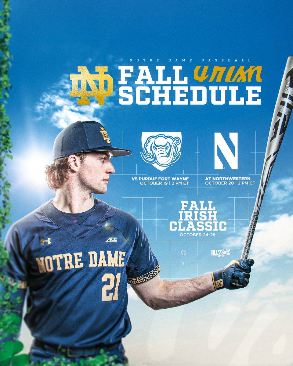 Notre Dame Baseball (@ndbaseball) on Twitter photo πππΌπ π½πΌππ
We are hosting Purdue Fort Wayne on Saturday and travel to Northwestern for a game Sunday! Next week is our Fall Irish Classic. 
#GoIrish βοΈ πππΌπ π½πΌππ
We are hosting Purdue Fort Wayne on Saturday and travel to Northwestern for a game Sunday! Next week is our Fall Irish Classic. 
#GoIrish βοΈ