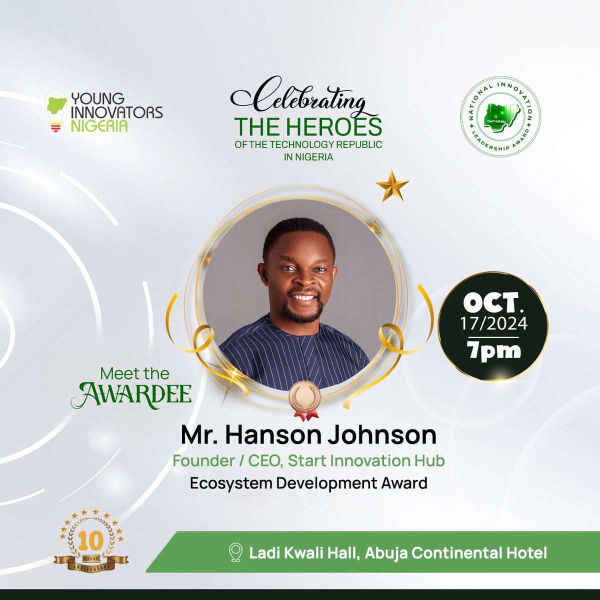 Young Innovators Nigeria (@yinigeria) on Twitter photo 🎊 We’re getting closer to <a href="/yinigeria/">Young Innovators Nigeria</a>’s 10-year anniversary—celebration is in the air!
We will like to recognize Hanson Johnson for his Ecosystem Development.
Hanson Johnson <a href="/nextdeegit/">Hanson Johnson</a> , the innovative Chief Executive Officer of Start Innovation Hub <a href="/starthubtech/">Start Innovation Hub</a> Nigeria, is a 🎊 We’re getting closer to <a href="/yinigeria/">Young Innovators Nigeria</a>’s 10-year anniversary—celebration is in the air!
We will like to recognize Hanson Johnson for his Ecosystem Development.
Hanson Johnson <a href="/nextdeegit/">Hanson Johnson</a> , the innovative Chief Executive Officer of Start Innovation Hub <a href="/starthubtech/">Start Innovation Hub</a> Nigeria, is a