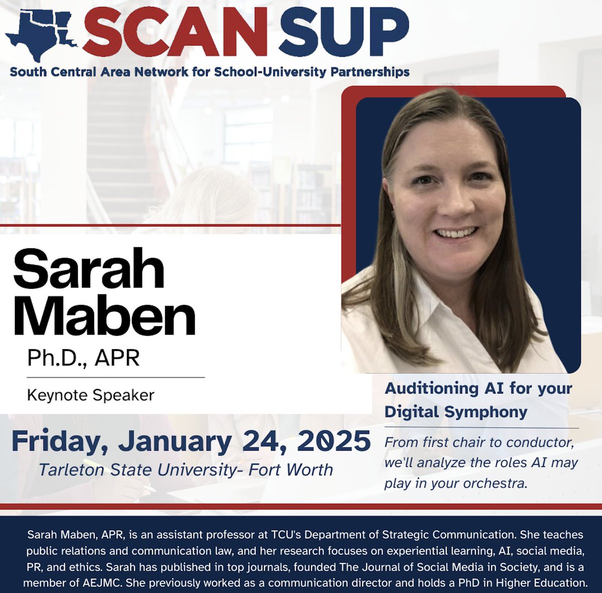 Don't miss Keynote Speaker Sarah Maben on Friday, January 24 at Tarleton State in Fort Worth!