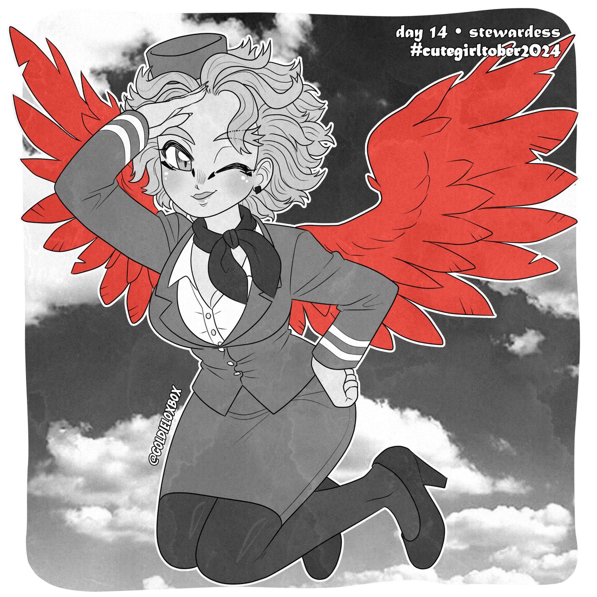 Day 14 - Stewardess #cutegirltober #cutegirltober2024 #hawksbnha #femhawks #keigotakami