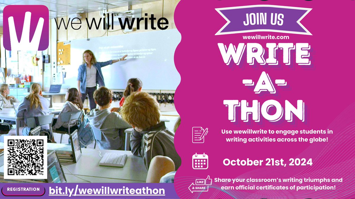 📝🎉 Get Ready for the WeWillWrite-a-Thon! 🎉📝

Teachers, join us on October 21st to celebrate National Writing Day with your students! 🖋️💡 Whether you're teaching creative writing, science, history, or any subject, the WeWillWrite-a-Thon is the perfect way to inspire your