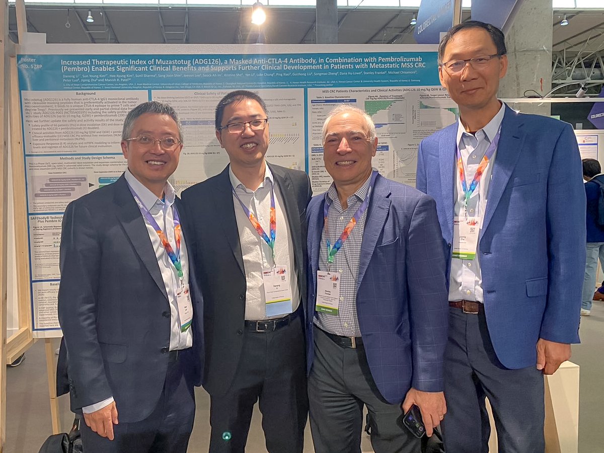 AdageneGlobal's tweet image. Thank you to Dr. Peter Luo, Dr. Daneng Li, Dr. Jiping Zha &amp;amp; Dr. Stan Frankel for presenting at #ESMO2024!  We&apos;re grateful to the authors, sites, and everyone supporting our ADG126 + pembrolizumab study, and to all at ESMO advancing cancer care. #Immunotherapy #Oncology