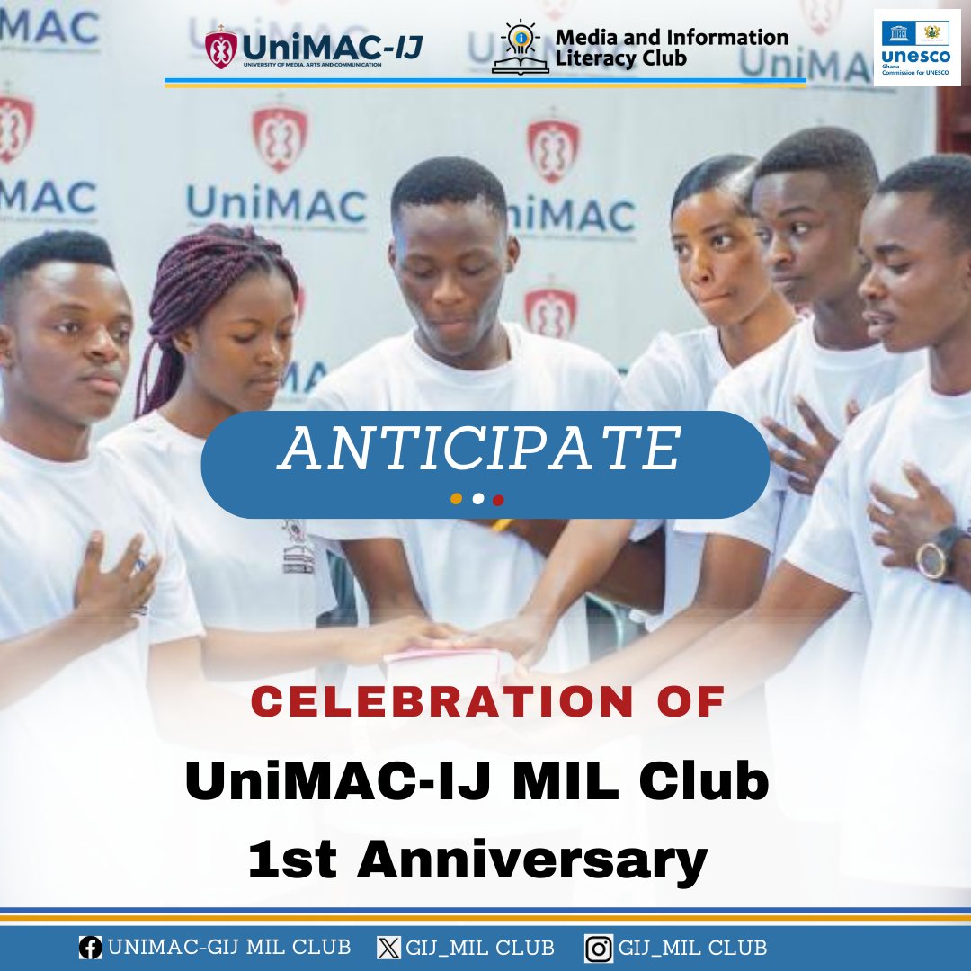 GIJ_MILCLUB's tweet photo. The countdown begins! 
Join us as we gear up towards the 1st anniversary celebration of the UniMAC -IJ Media  and Information Literacy Club.

#Unimacijmilclub@1 #promotingmilforall #Unimacijmilclub #Unimacij https://t.co/SRN1eYIffy