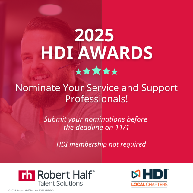 rlwalker9's tweet photo. @RobertHalf is calling all IT managers to nominate top performers for the @ThinkHDI 2025 #HDIAwards! Don’t miss this opportunity to celebrate support and service professionals who have gone above and beyond. @HdiLocal https://t.co/pJSCcqLTij https://t.co/rwfpTJ110u