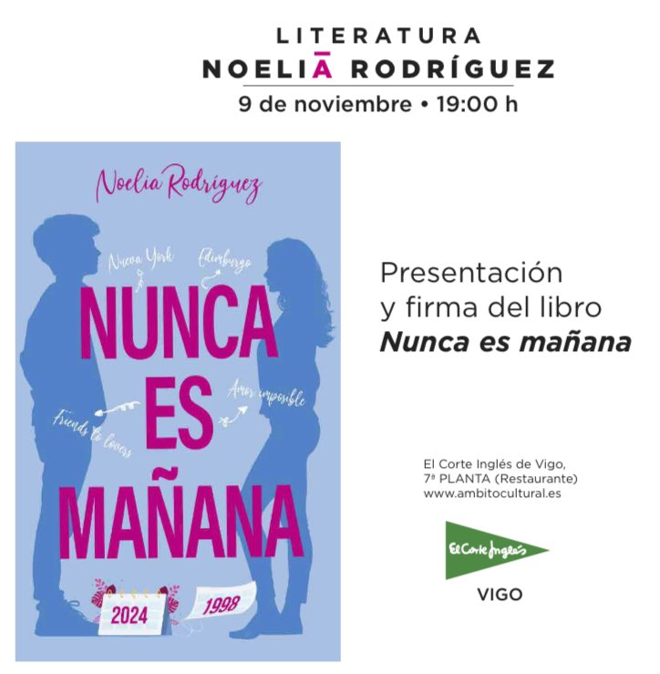 ¡¡PRESENTACIÓN Y FIRMA DE NUNCA ES MAÑANA EL SÁBADO 9 DE NOVIEMBRE A LAS 19:00 H!!

Os espero a todos en el <a href="/elcorteingles/">El Corte Inglés</a> Vigo. 
📚📖✍🏼🔉

💘💕💖💕💕💕

<a href="/Andrealosab/">Andrea Lopez</a>