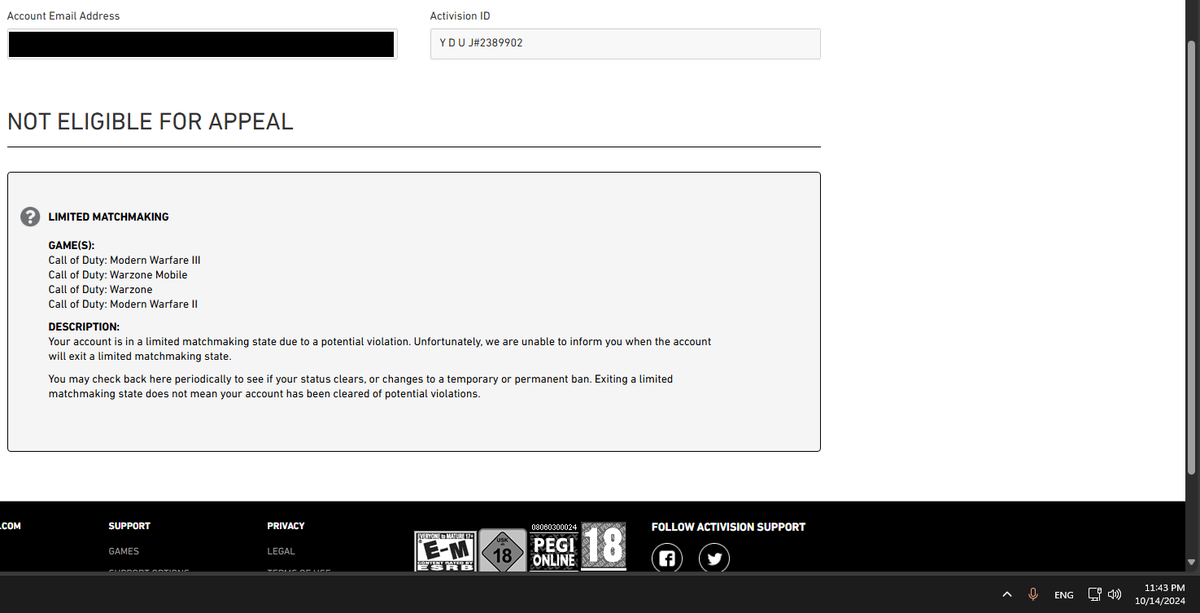 Here we go! Y D U J#2389902
Another shadow before reaching Iridescent. What a scam to being constantly punished of ranked for no reason. Experience totally different from other players..
How this game can be played at high competitivity?!

<a href="/CallofDutyFR/">Call of Duty France</a> <a href="/RavenSoftware/">Raven Software</a> <a href="/ATVIAssist/">Activision Support</a>
