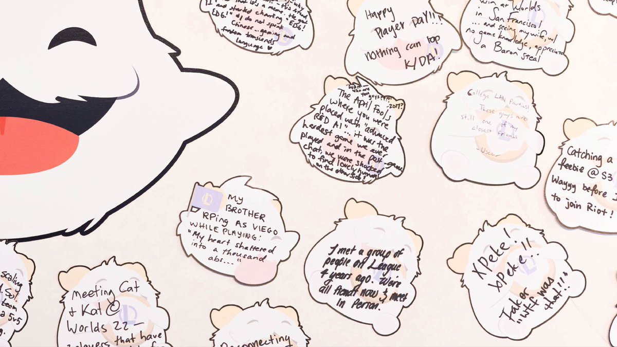 riotgames's tweet image. We celebrated Player Days by sharing 15 years of League memories, turning Rioters' favorite moments into a giant flufft of poros, because everything’s better with poros.