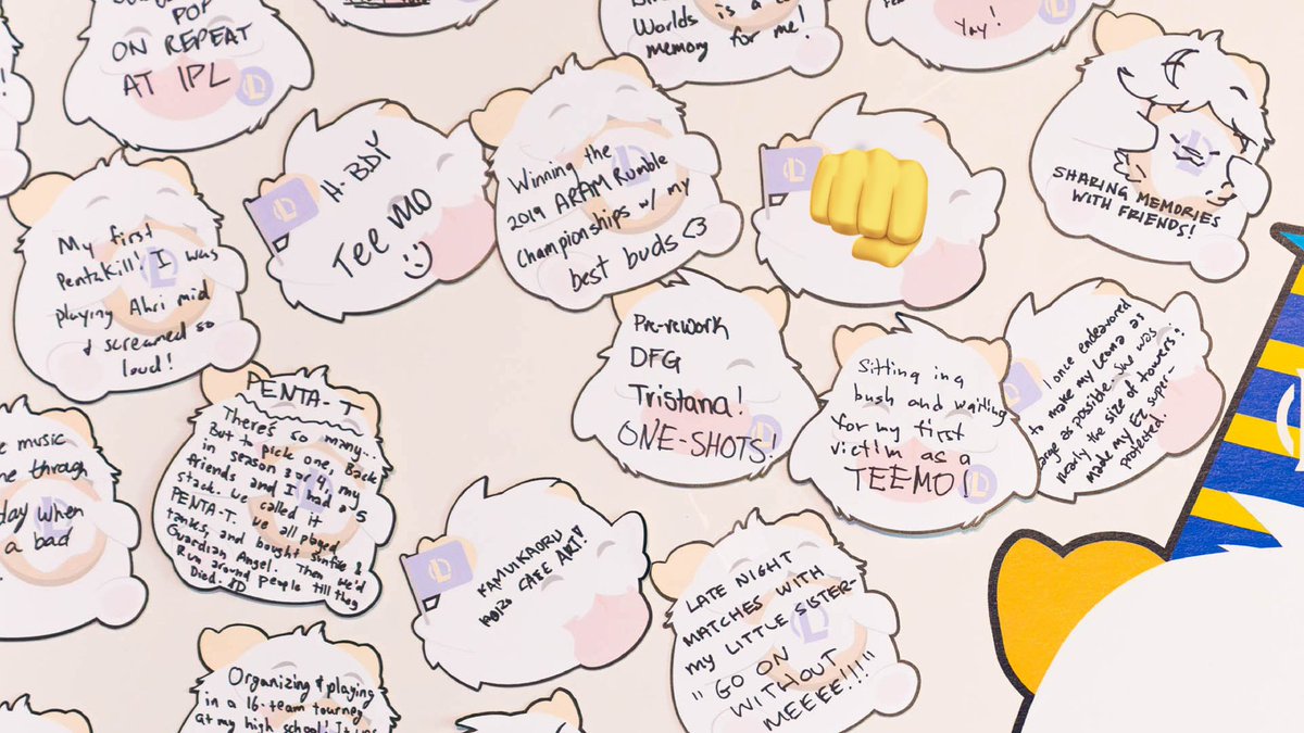 riotgames's tweet image. We celebrated Player Days by sharing 15 years of League memories, turning Rioters' favorite moments into a giant flufft of poros, because everything’s better with poros.