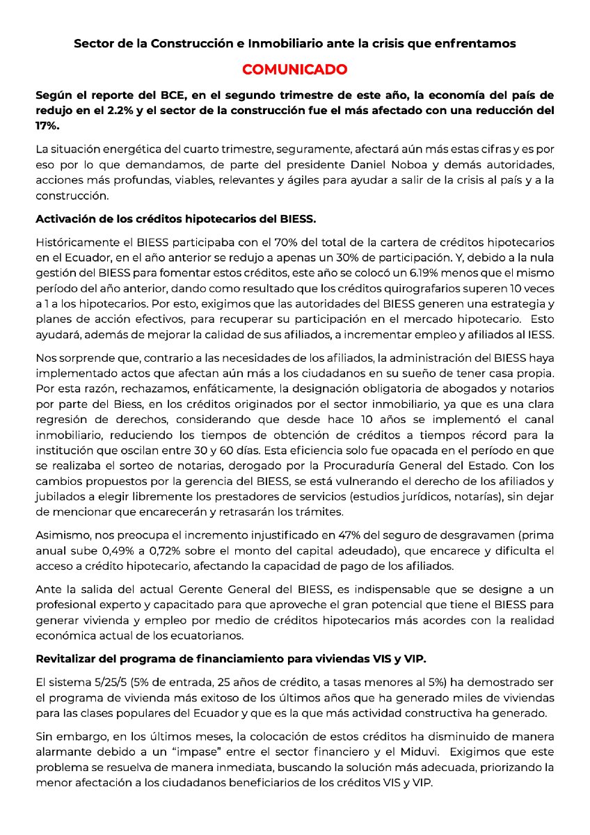 Construpositivo's tweet photo. 🔴¡ATENCIÓN! 

El sector de la construcción y el sector inmobiliario se pronuncian ante la crisis que enfrentan y la severa contracción en sus actividades. https://t.co/MJMSmPElIg