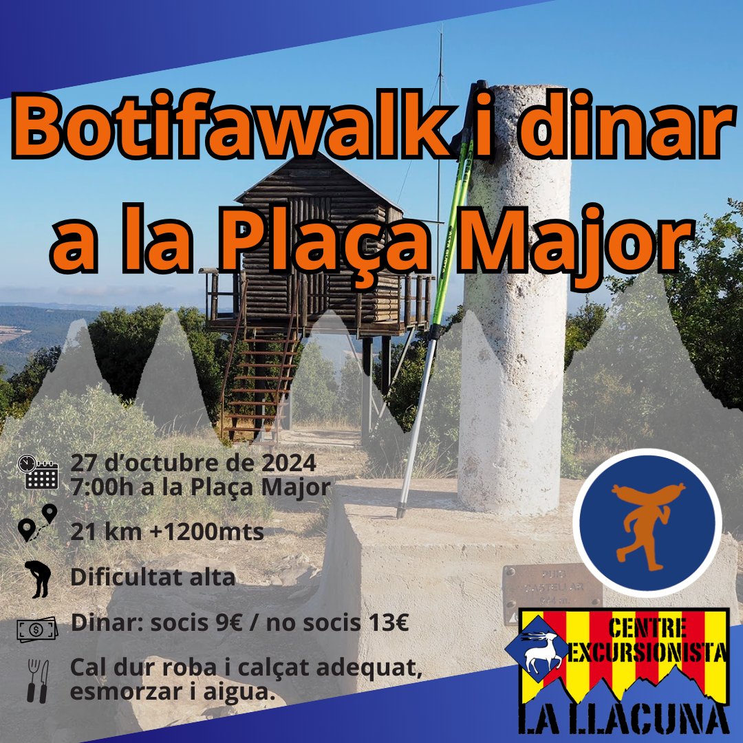 celallacuna's tweet photo. El proper 27 d'octubre torna la #botifawalk, una caminada pel traçat de la @botifarunner clàssica (21km, +1200m). I després, dinar a la plaça Major! Tota la info i les inscripcions aquí ➡️ https://t.co/cy6WBiJ1UP
No us ho perdeu!
#lallacuna #celallacuna #botifawalk #caminada https://t.co/UIIAzyHw5j