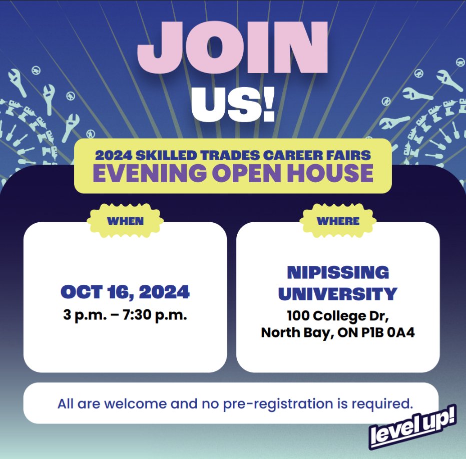 Don't Miss Our Evening Open, #NorthBay, your future awaits! We'll be at Nipissing University from 3 - 7:30 p.m on Wednesday, October 16th. Come by and say hello!