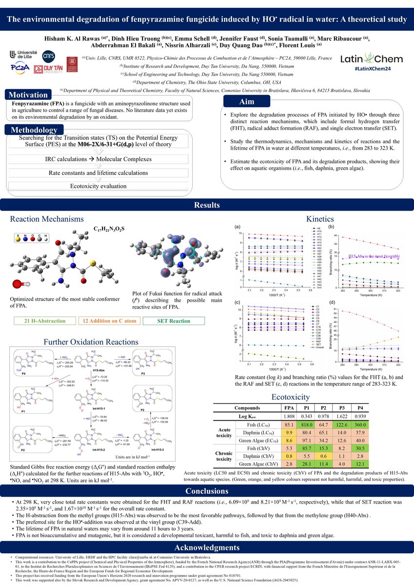 Hisham K. Al Rawas (@hishamrws) on Twitter photo Hi <a href="/LatinXChem/">LatinXChem</a>, presenting my work "the environmental degradation of fenpyrazamine fungicide induced by HO• radical in water: A theoretical study" at #LatinXChem24 #LatinXChemEnv #Env036 Hi <a href="/LatinXChem/">LatinXChem</a>, presenting my work "the environmental degradation of fenpyrazamine fungicide induced by HO• radical in water: A theoretical study" at #LatinXChem24 #LatinXChemEnv #Env036