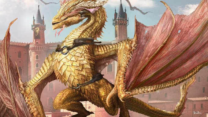 JavierWoT's tweet photo. Ilustración exclusiva (artista: Ertac Altinoz) por el 10º aniversario de El Mundo de Canción de Hielo y Fuego.

Fuegosol, el Dragón de Aegon II. Considerado como el más hermoso de todos los dragones. Doradas eran sus escamas, así como su fuego era del color del oro. https://t.co/LnEDbc9fbc