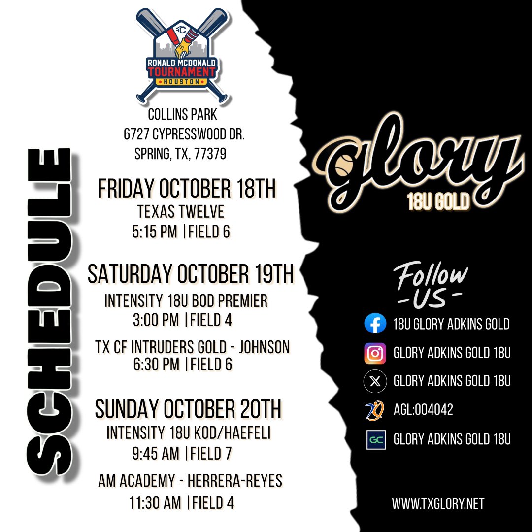🗣️ HOUSTON WE HAVE A PROBLEM because our girls will be traveling and playing in the Ronald McDonald tournament! Come travel with us or stream us live to help support our girls! 🥎
Hope to see you there! 
#halosup😇🆙🖤❤️💛