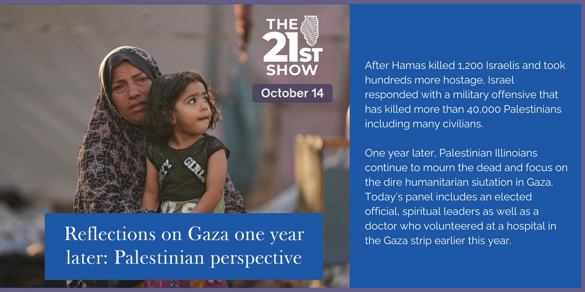 21stShow's tweet photo. Today @reprashidil and other Palestinian Americans share their thoughts on the ongoing humanitarian crisis in Gaza and the increasing civilian death toll one year after October 7. 
https://t.co/1ivEuj4p9Z https://t.co/eCnyE9A89V