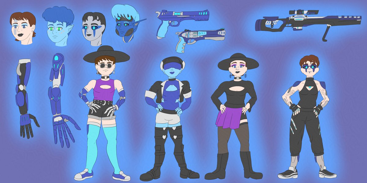 Ghostlylemurboy's tweet photo. artistic persona ideas I forgot to post, now that I'm revisiting the concept since coming out and know what a protogen is; gods it feels refreshing #lgbtqia #lgbtqart #lgbtart #fursona #nonbinary #transfemme #nonbinarycharacter #scifi #cyberpunk #goth #protogen https://t.co/bC23a3rmyG