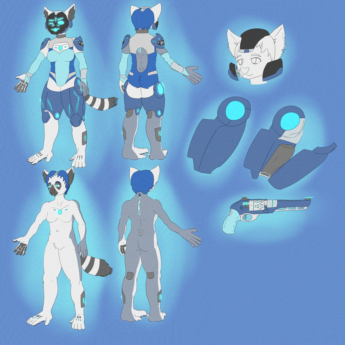 Ghostlylemurboy's tweet photo. artistic persona ideas I forgot to post, now that I'm revisiting the concept since coming out and know what a protogen is; gods it feels refreshing #lgbtqia #lgbtqart #lgbtart #fursona #nonbinary #transfemme #nonbinarycharacter #scifi #cyberpunk #goth #protogen https://t.co/bC23a3rmyG