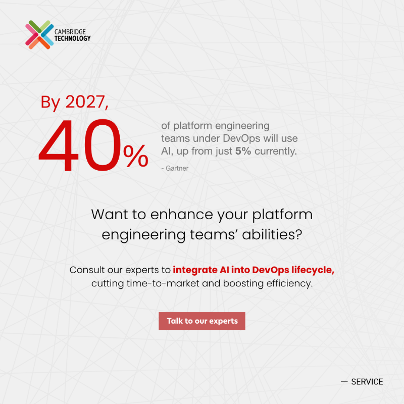 cam_technology's tweet photo. Platform engineering teams lay the foundation of software development lifecycles. Our experts can help integrate AI with DevOps, boosting efficiency and optimizing delivery infrastructure. Talk to us. #DevOpsAI #AIForDevOps #DevOps #Automation #AIIntegration #DevOpsLifecycle