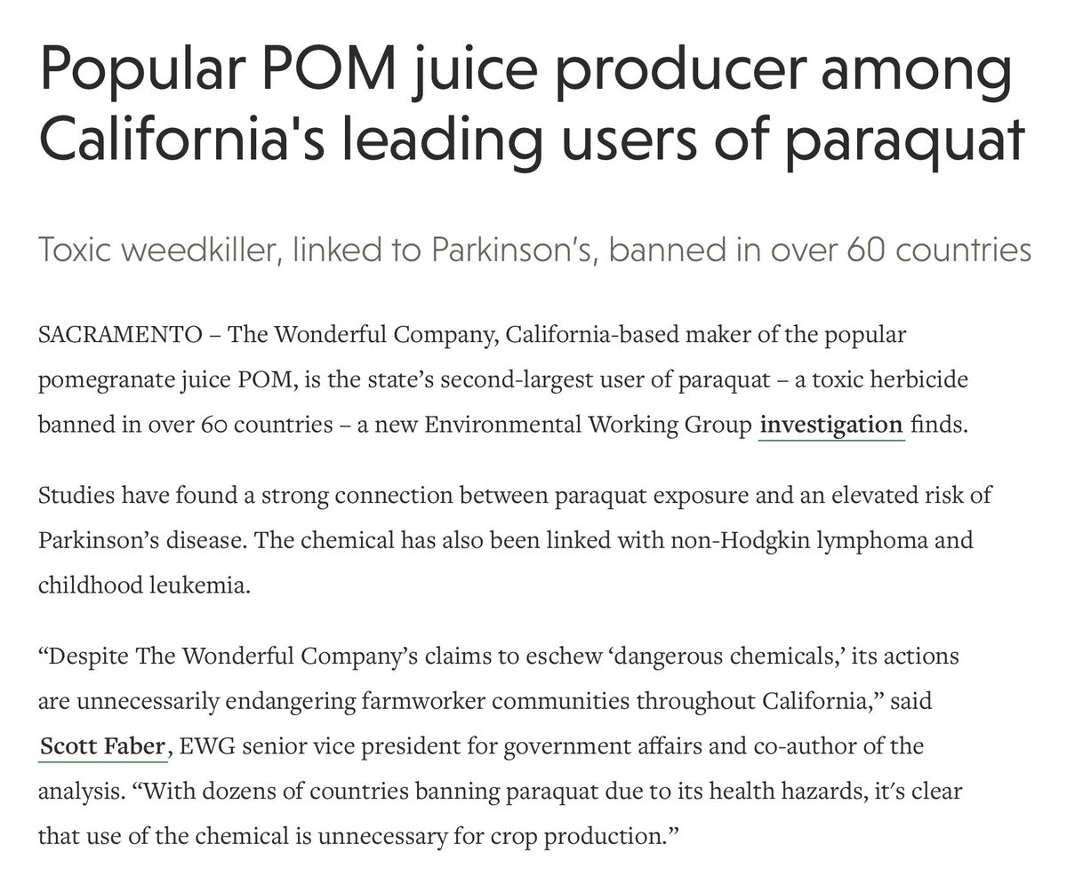 EquityDiamonds's tweet photo. USA so weird:

There's glyphosate (kills anything that lives) in so many foods it's mindblowing, but maker of pomegranate juice getting all the California lawyer attention for obscure paraquat (Parkinsons weed killer)

Just about every fruit in US is sprayed;
#PlantAFruitTree https://t.co/oQJ1KKcXZB