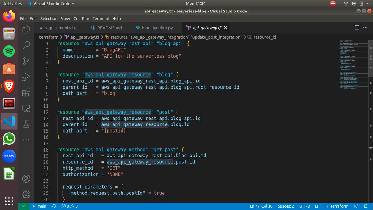 obusorezekiel's tweet image. Day 29 of #100DaysofCloud
Just deployed a #serverless API using #AWS API Gateway! 🚀 Set up a REST API with dynamic routes for blog posts. Now users can retrieve posts by ID using {postId}. Here's to building scalable and efficient APIs! #DevOps #CloudEngineering #Terraform