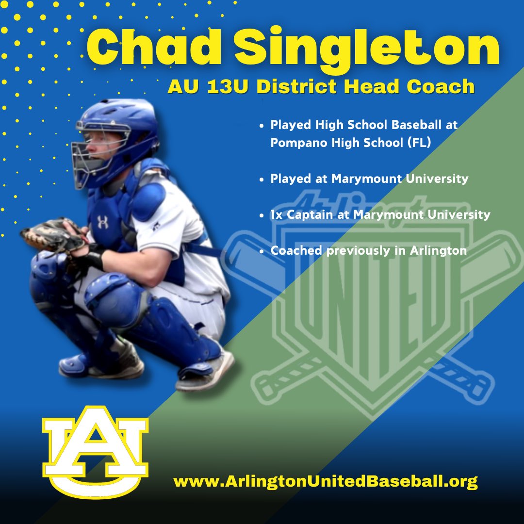 ⚾️ 𝙈𝙀𝙀𝙏 𝙊𝙐𝙍 𝘾𝙊𝘼𝘾𝙃𝙀𝙎 ⚾️

𝐂𝐨𝐚𝐜𝐡 𝐂𝐡𝐚𝐝 𝐒𝐢𝐧𝐠𝐥𝐞𝐭𝐨𝐧 - Arlington United 13U District Head Coach. Former Catcher at Marymount University where he was Co-Captain  for the Baseball Team. 

#UnitedFamily