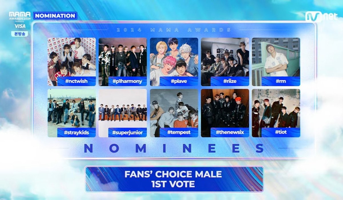 SUJU_VotingTeam's tweet image. SUPER JUNIOR has been nominated for 2024 MAMA ‘Fan’s Choice Male Category’

⤷ 1 vote per day/account
⤷ Only public accounts
⤷ hastags #2024MAMAVOTE + #SUPERJUNIOR
⤷ RTing valid tweet from other ELF's account also recognized as a valid votes

☑️ TOP 20

ENDS: Oct 25, 22:59 KST