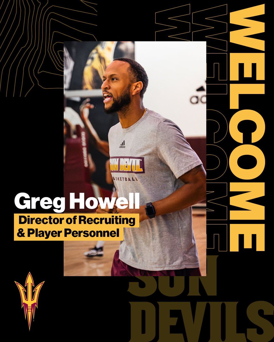 Sun Devil MBB (@sundevilhoops) on Twitter photo Hitting the Ground Running 👊
Excited to officially welcome Greg Howell as the Director of Recruiting and Player Personnel for <a href="/SunDevilHoops/">Sun Devil MBB</a> 😈🏀
<a href="/Ghowell11/">Greg Howell</a> /// #ForksUp Hitting the Ground Running 👊
Excited to officially welcome Greg Howell as the Director of Recruiting and Player Personnel for <a href="/SunDevilHoops/">Sun Devil MBB</a> 😈🏀
<a href="/Ghowell11/">Greg Howell</a> /// #ForksUp