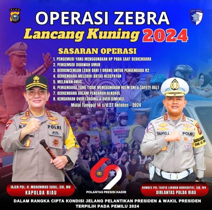 senkomriau's tweet photo. Polda Riau menggelar Operasi Zebra Lancang Kuning 2024 dalam rangka persiapan pengamanan pelantikan Presiden dan meningkatkan kepatuhan masyarakat berlalu lintas

#opszebra #zebralancangkuning #poldariau #senkom @senkompusat https://t.co/zOdhD6VyIO