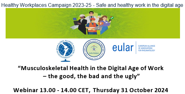 How can digitalisation promote and protect MSK health and support people with MSK conditions?  
Join our Webinar - Musculoskeletal Health in the Digital Age of Work - the good, the bad and the ugly
October 31 2024 - 13:00-14:00 CET
Register at: lu-se.zoom.us/webinar/regist…