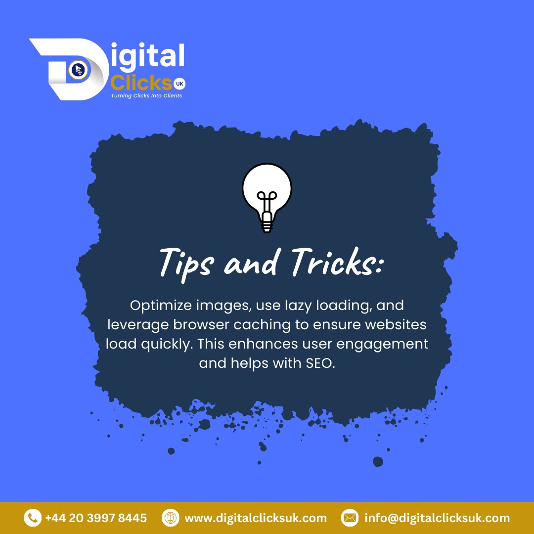 digitalclicksuk's tweet photo. Optimize images, use lazy loading, and leverage browser caching to ensure websites load quickly. This enhances user engagement and helps with SEO.
Click here for free website audit and Consultation
https://t.co/x0Mn7s3nUv
#websitedevelopment #digitalclick 
#seotips https://t.co/ITt6iv4TPQ