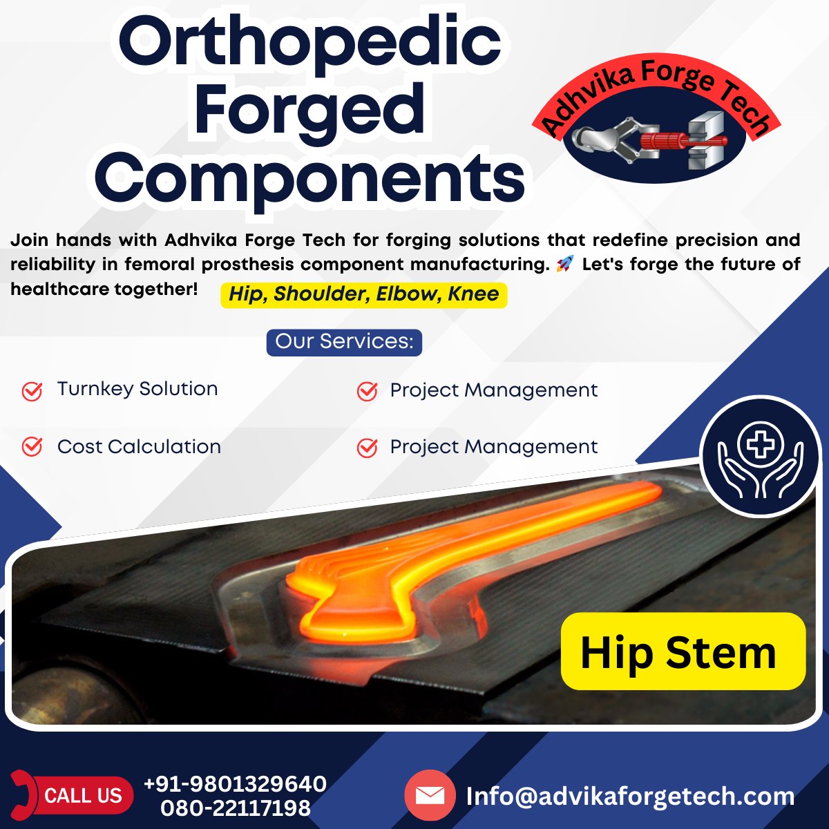 adhvikaforgetec's tweet image. We provide solutions for orthopedic hip stem and knee joint titanium forging. We have a Direct Drive Screw Press, which makes forging easy and with precise.

#TitaniumForging #OrthopedicForging #DirectDriveScrewPress #TurnkeySolutions #ForgingIndustry #AdhvikaForgeTech #hipstem