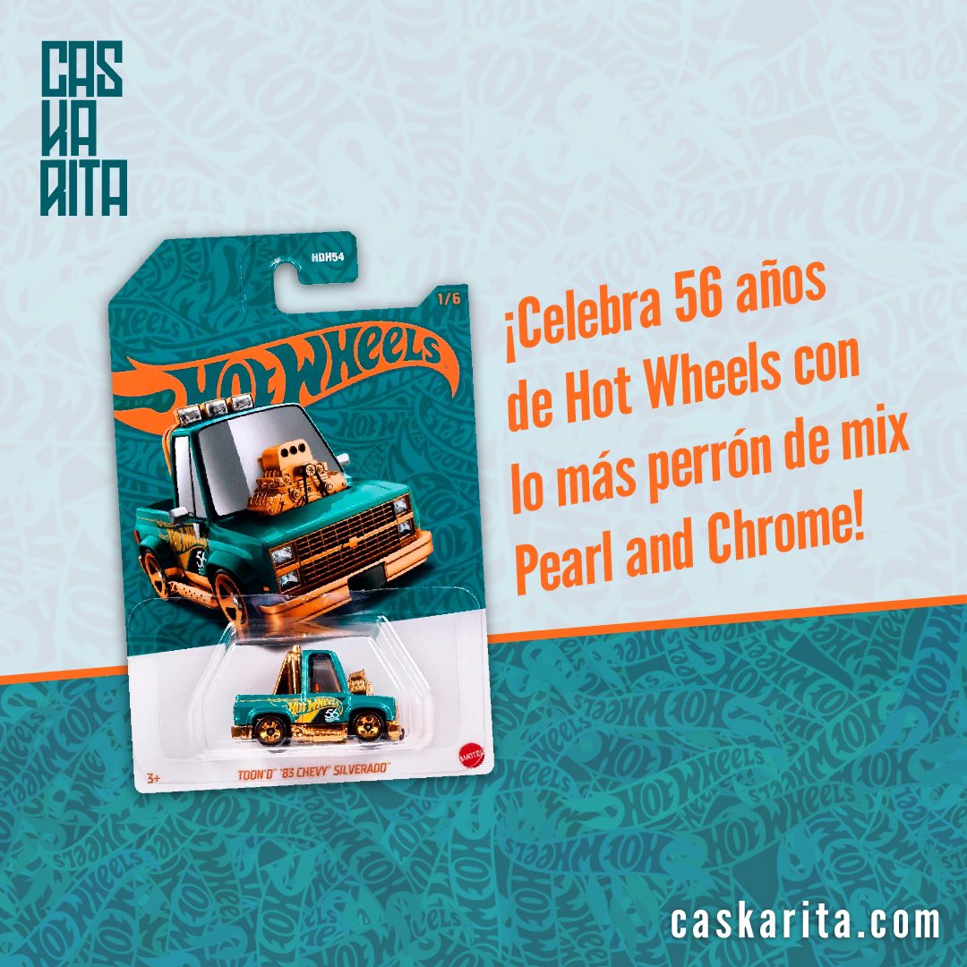 ¡56 años de pura velocidad, papá! 

Celebra con lo más perrón de Hot Wheels Pearl and Chrome. 🔥 🚘 

¡Rompe la pista como campeón y pide el tuyo en caskarita.com carajo! 😎

Envíos GRATIS a todo
