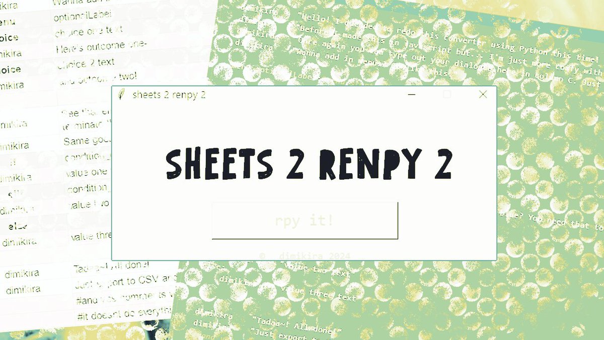 dimikira's tweet image. 🌾i made a ren&apos;py formatter for sheets...again!🌾
#renpy #visualnovel #vndev #indiedev