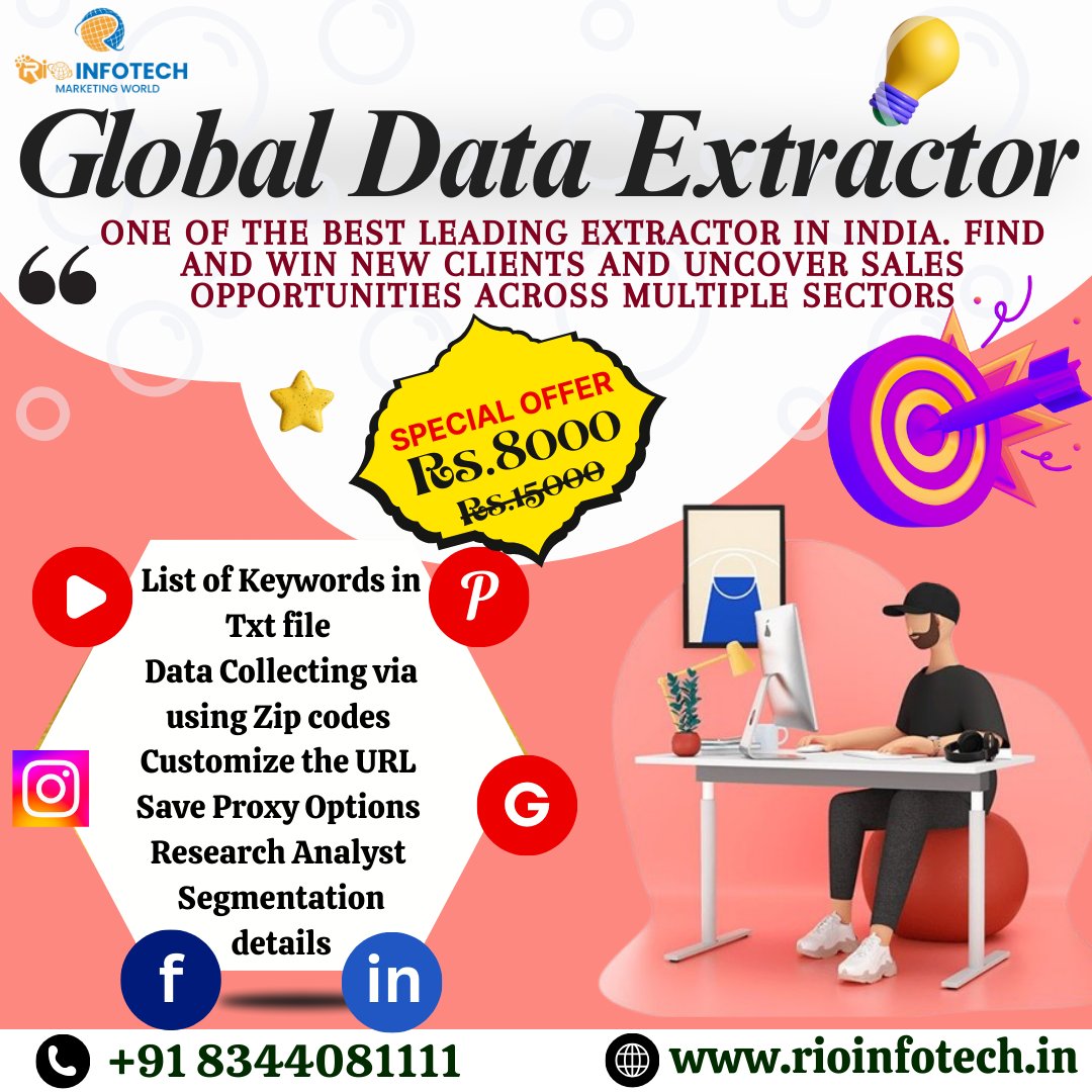 Rioinfotech05's tweet image. Rio data extractor provide by Rio Info Tech
#GoogleMap Extractor
#FacebookExtractor
#instagramextractor
#linkedinextractor
#pintrestextractor
#youtubeextractor

 For More details:8344081111
Visit us:rioinfotech.in
