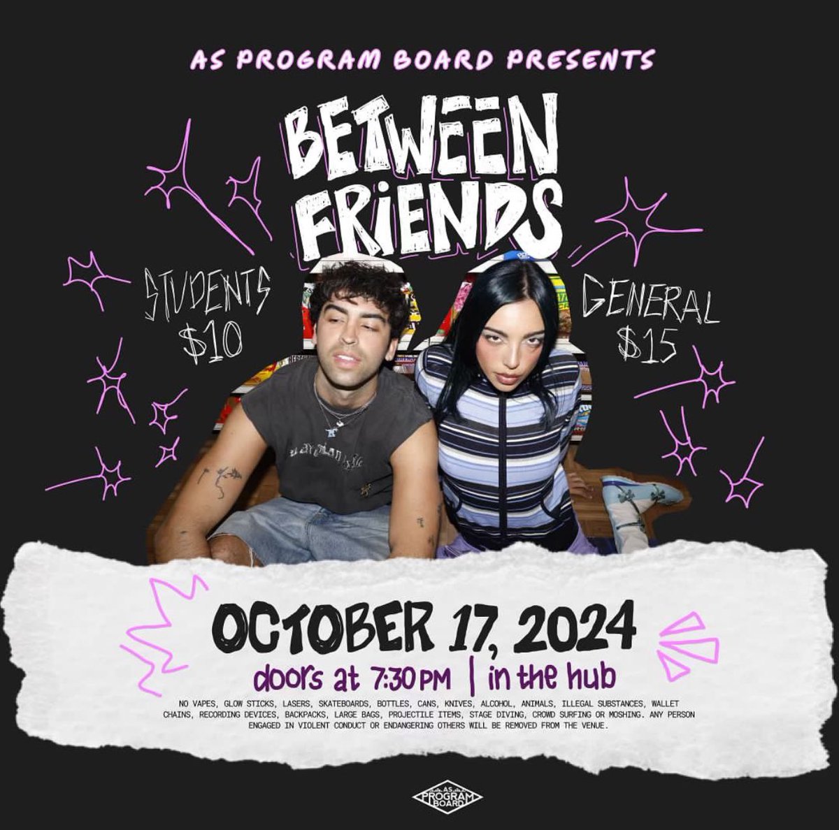 asprogramboard's tweet image. like we said…READY to be @BetweenFriends this Thursday dancing in the hub 💃 BE. THERE. 7:30PM. THE HUB. 🌟💖 (tickets at link in bio)