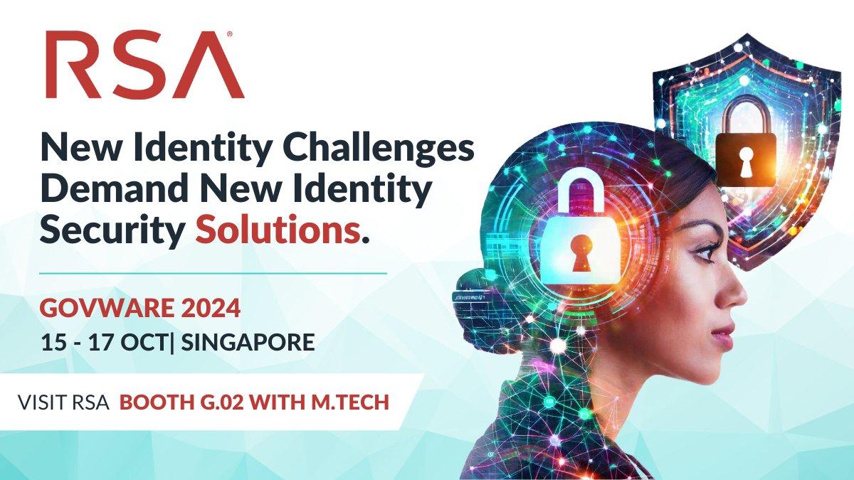 TODAY: Visit @rsasecurity &amp;  #Mtech at #GovWare! Come too Booth G.02, where we'll demo how the RSA Unified Identity Platform:

✅Detects threats
✅Secures access
✅ Accelerates productivity 

Register for a visitor pass now. We'll see you in #Singapore ⬇️
gevme.com/sicw-govware20…