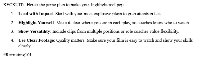 RECRUITs: Here's the game plan to make your highlight reel pop:

#Recruiting101
