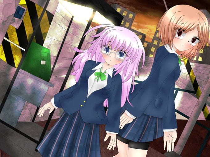 #イラスト 
#絵柄好みって人にフォローされたい 
もう一つのアカウントで載せたイラストの再掲。
黄昏時、二人の見つめる先は同じで違う 