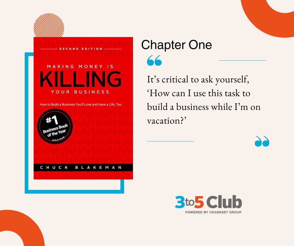 3to5Club's tweet photo. "It’s critical to ask yourself, ‘How can I use this task to build a #business while I’m on vacation?’"

Delve deeper into @ChuckBlakeman transformative insights. Our special offer—gain immediate access starting at just $2.99. Click here to learn more: https://t.co/zxFA6iyQu9 https://t.co/NMhpR2tk02