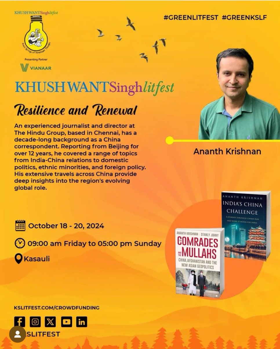 📰📚 Anant Krishnan, journalist and director of The Hindu Group is an author of India’s China Challenge and The Comrades of the Mullahs, with 12 years as a China correspondent. 

#KSLLitFest2024 #ResilienceAndRenewal #AnantKrishnan #IndiaChinaRelations #Journalism