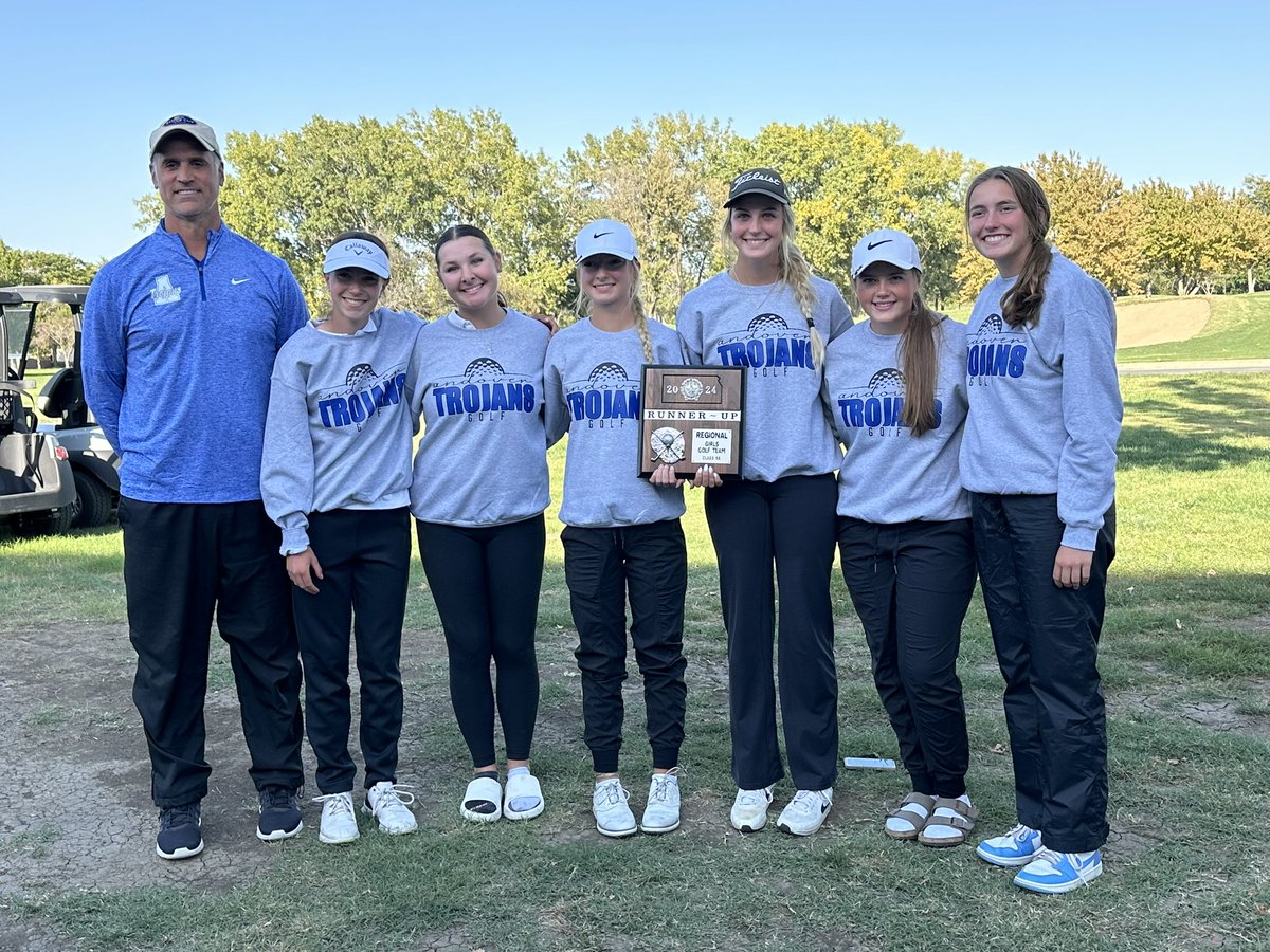 AHSTrojanAthlet's tweet photo. Congrats to the AHS Girls Golf Team for finishing Runner-Up today at 5A Regionals. This qualifies them for the State Tournament next week in Salina. Regan Dusenbery was the individual champion and today!!
Full Results:

https://t.co/lI7y0NjkjE https://t.co/Lhk6i8clI9