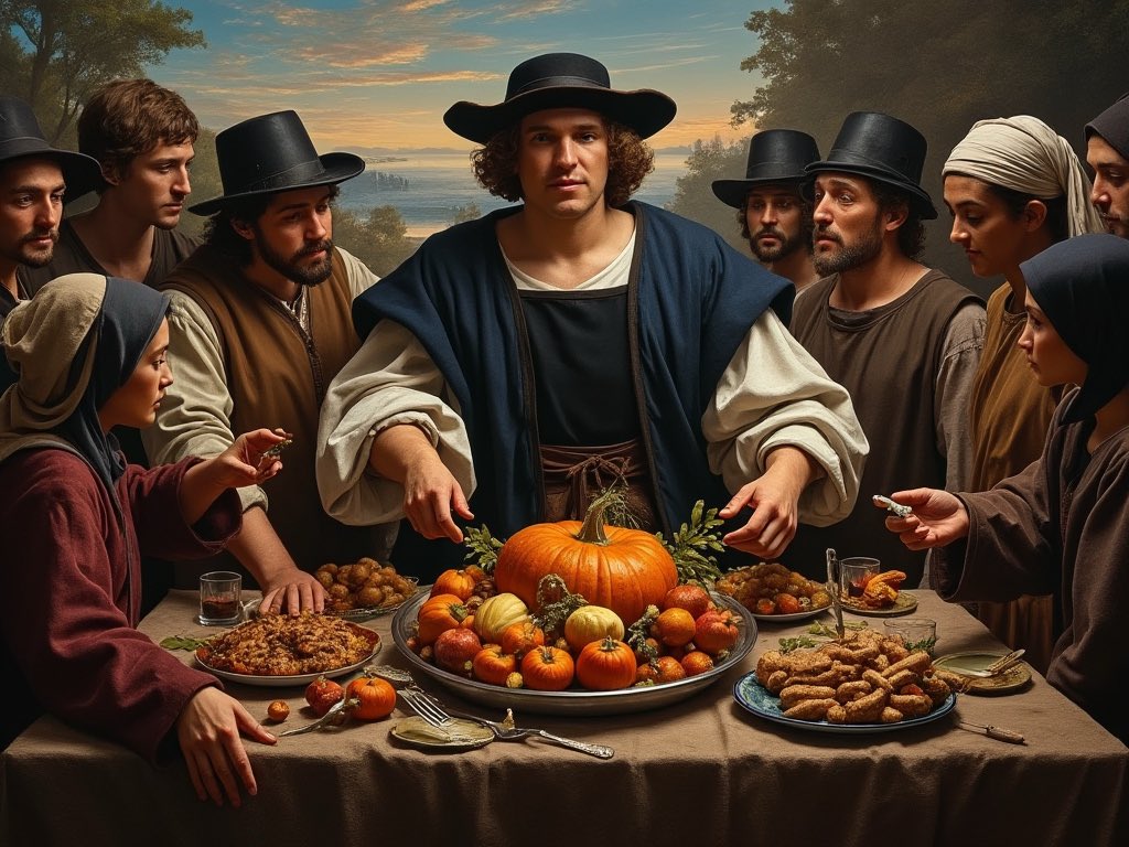 Christopher Columbus at the first Thanksgiving

A powerful image of the USA in its early years